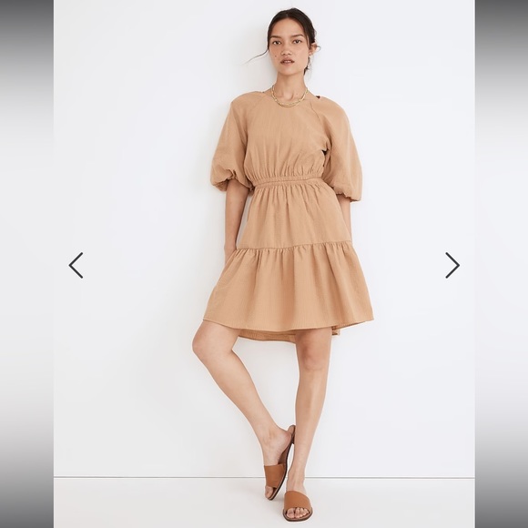 Madewell Seersucker Puff-Sleeve Cutout Mini Dress size XL - Picture 2 of 11